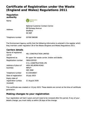 Waste Carrier Certificate